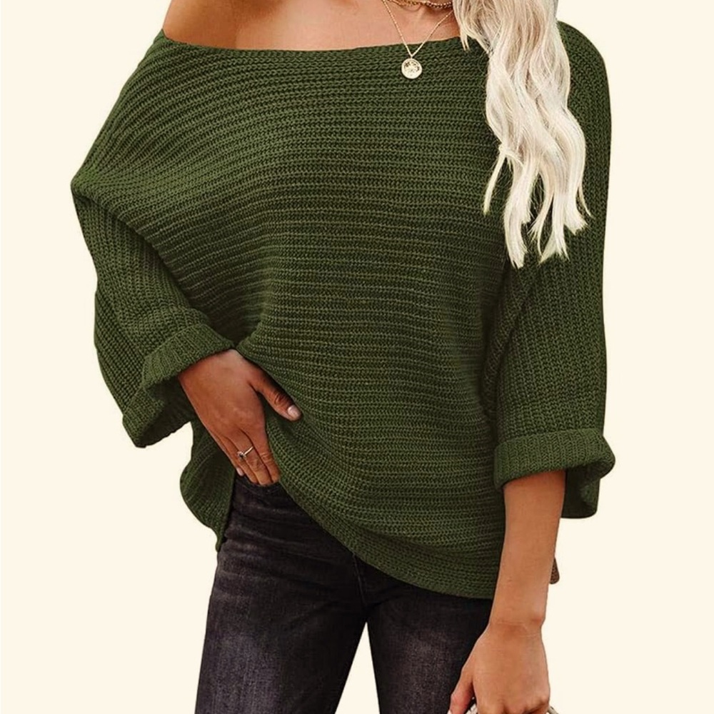 Off the Shoulder Olive Green Sweater